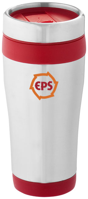 Elwood Travel Tumbler in silver and red with 2 colour print logo