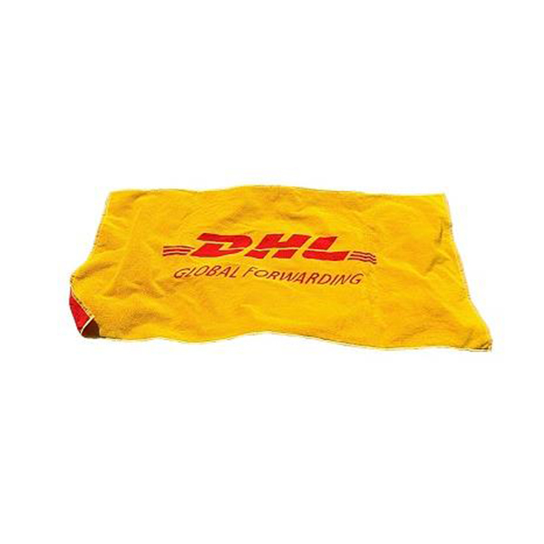 Jacquard Woven Towel in red and yellow with red logo