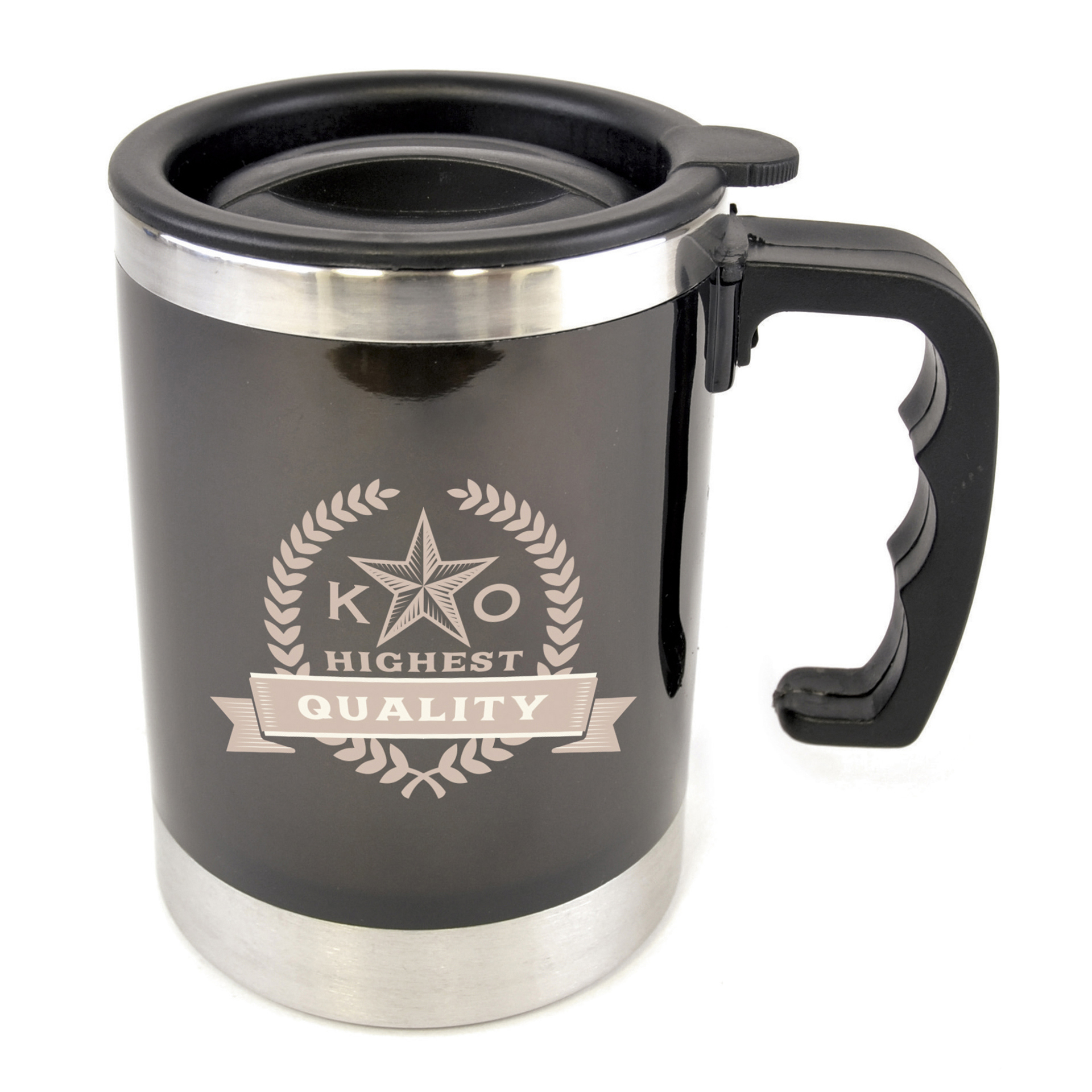 Matisse Travel Mug in black with 2 colour print logo