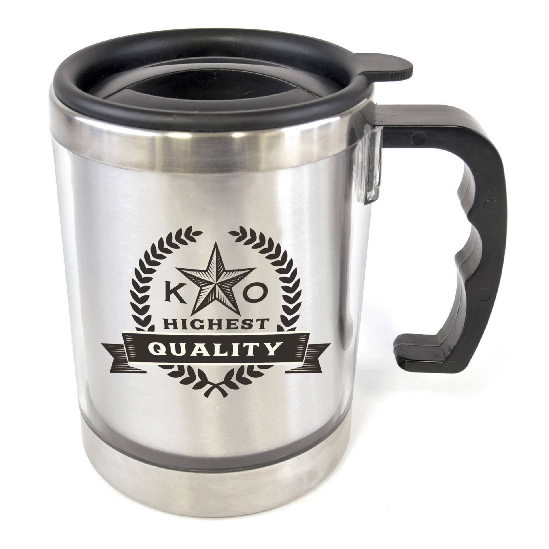 Matisse Travel Mug in silver with 2 colour print logo