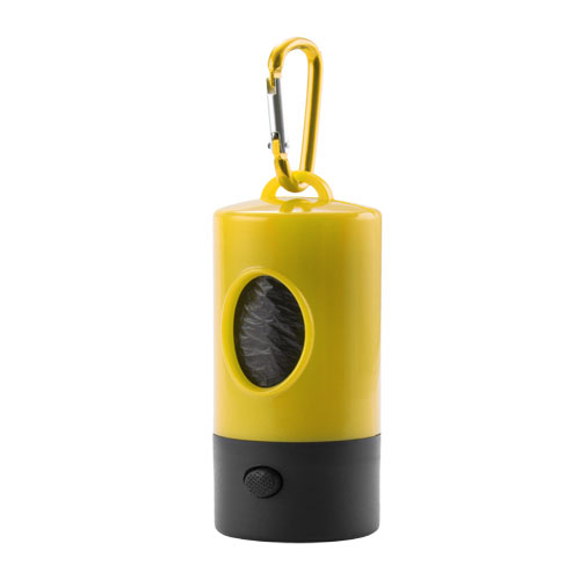 yellow poop bag holder and torch