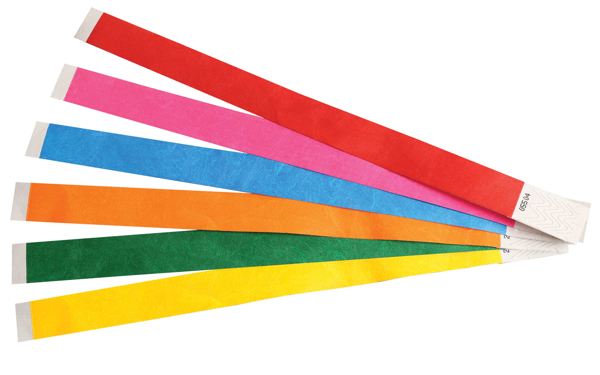 Tyvek Plain 19mm Wristbands in red, pink, blue, orange, green and yellow