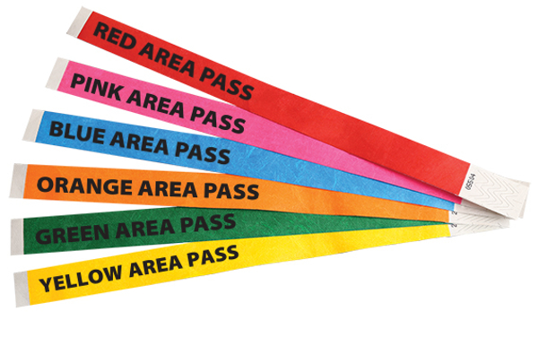 Tyvek Printed 19mm Wristbands in red, pink, blue, orange, green and yellow with 1 colour print