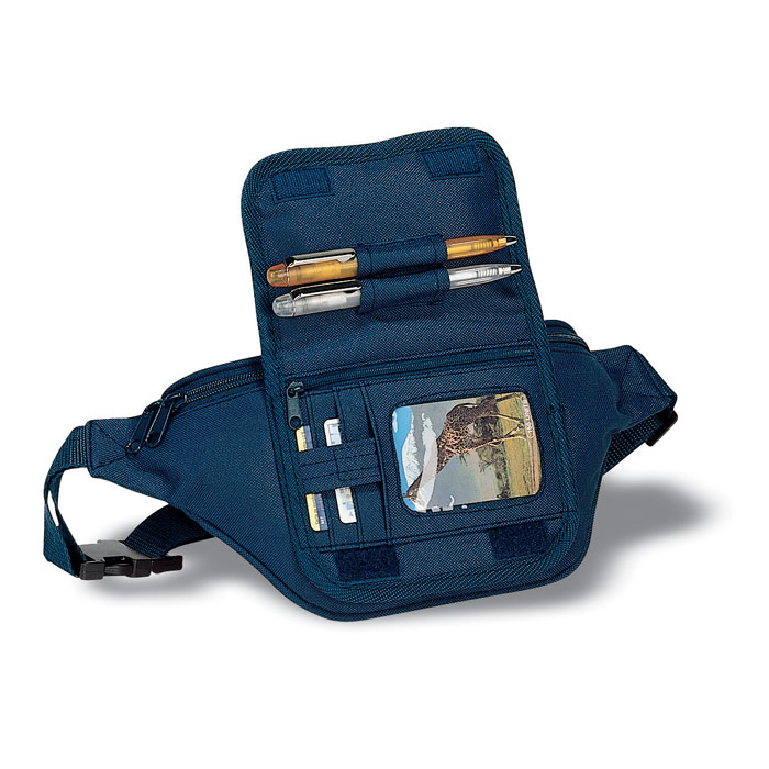 Waist Bag in navy showing compartments