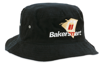Bucket Hat in black with full colour logo