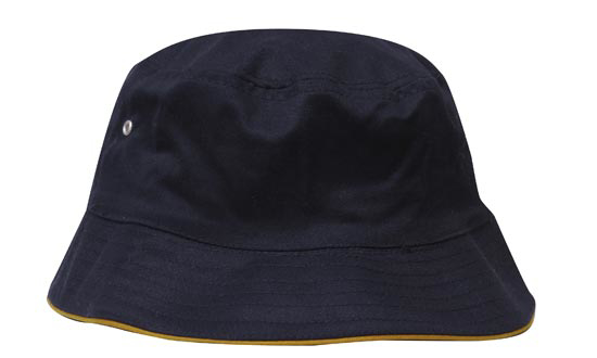 Bucket Hat in navy with gold trim