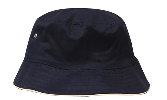 Bucket Hat in navy with white trim