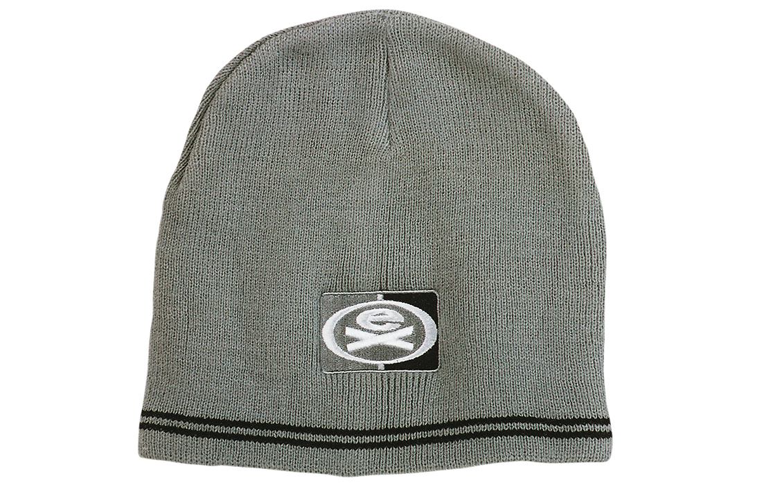 Skull Acrylic Beanie in grey with 3 colour logo