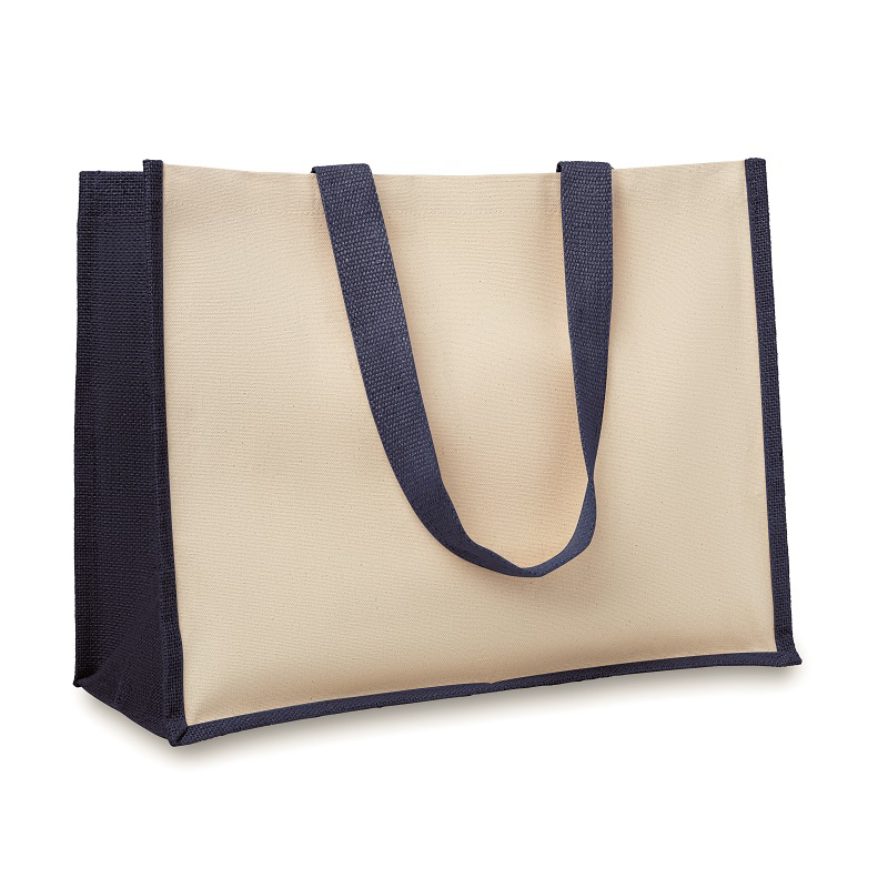 Navy and cream large shopper bag with long shoulder straps