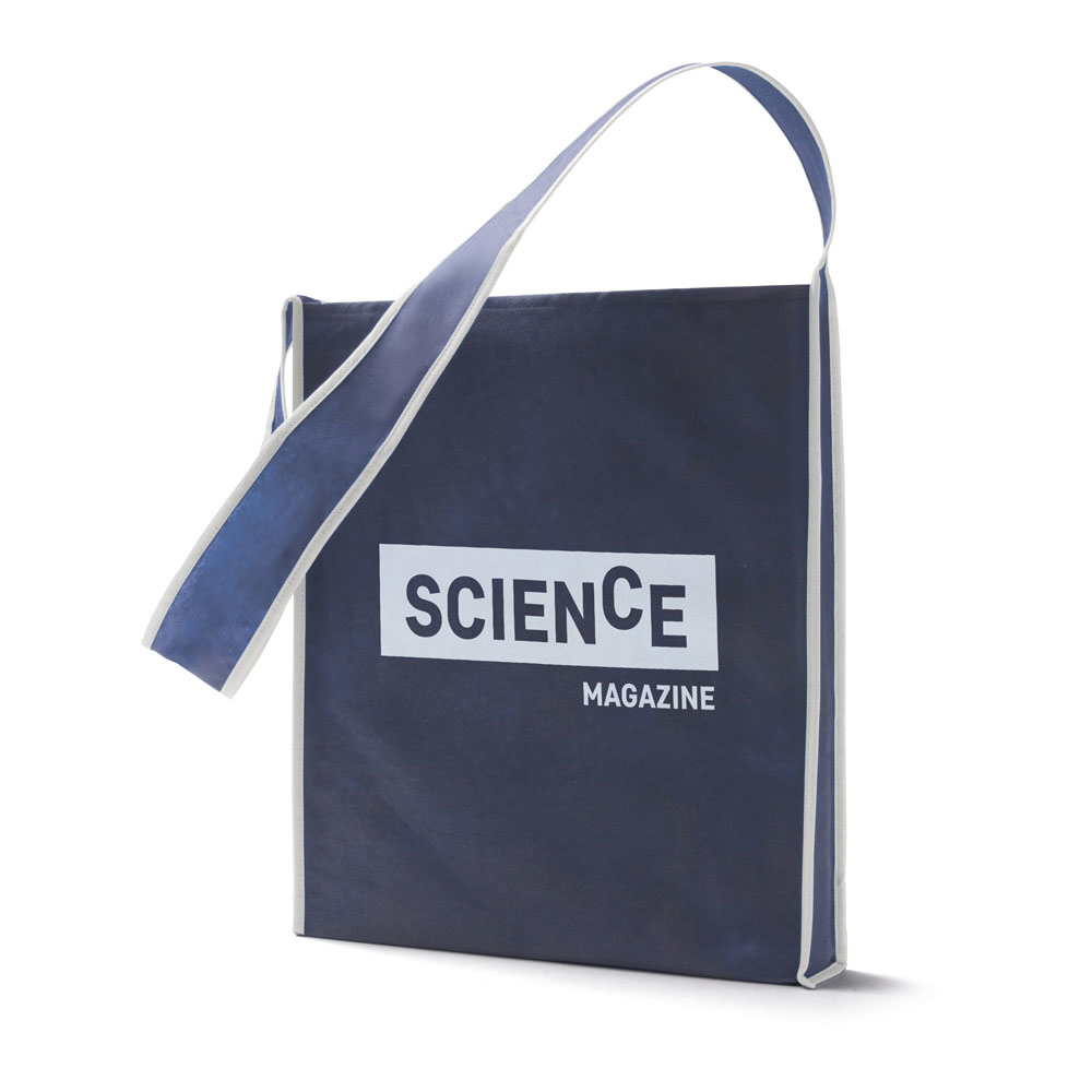 Shoulder shopping bag in blue with white trim and 1 colour logo