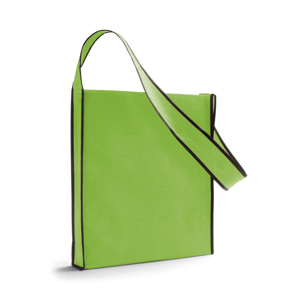 Shoulder shopping bag in green with black trim