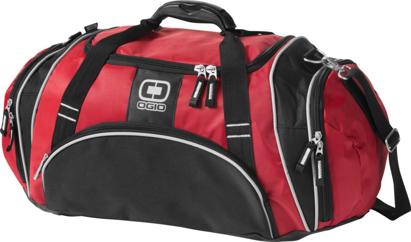 Crunch Duffel Bag in red and black with white details front on view