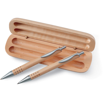 Bamboo Pen & Pencil Gift Set with wooden pan and pencil presented in a wooden box