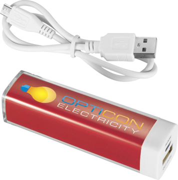 Flash Power Bank in red with full colout print logo and white cable