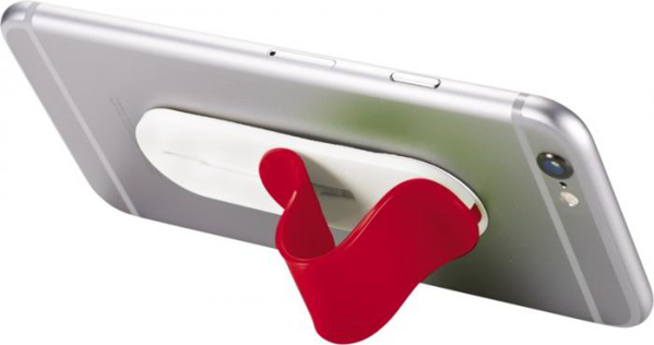 Compress Phone Stand in red being used as stand