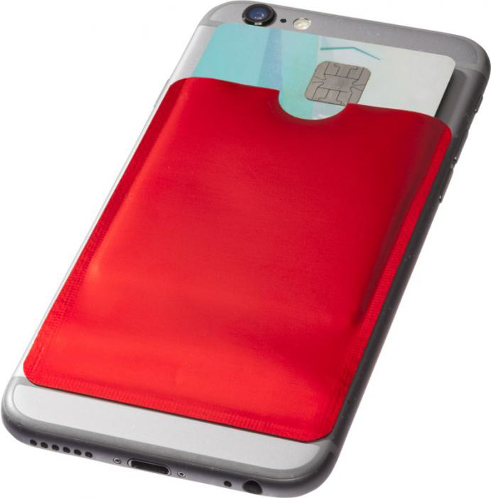 RFID Smartphone Wallet on back of phone in red