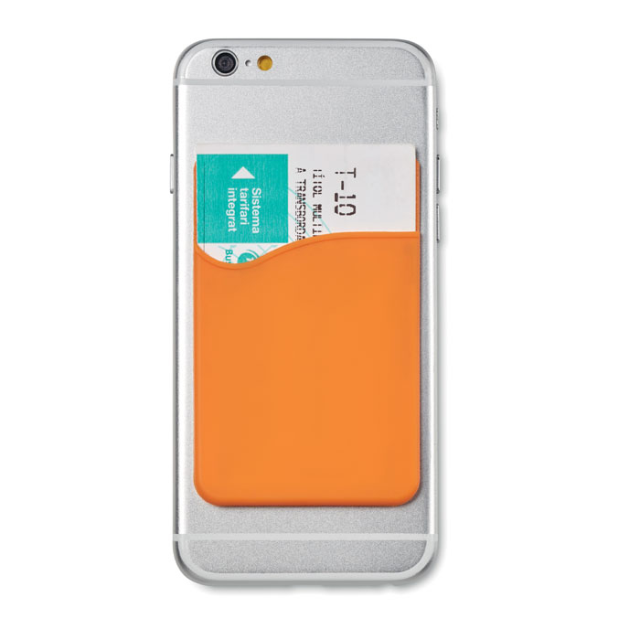 Silicon Phone Card Holder on back of phone in orange