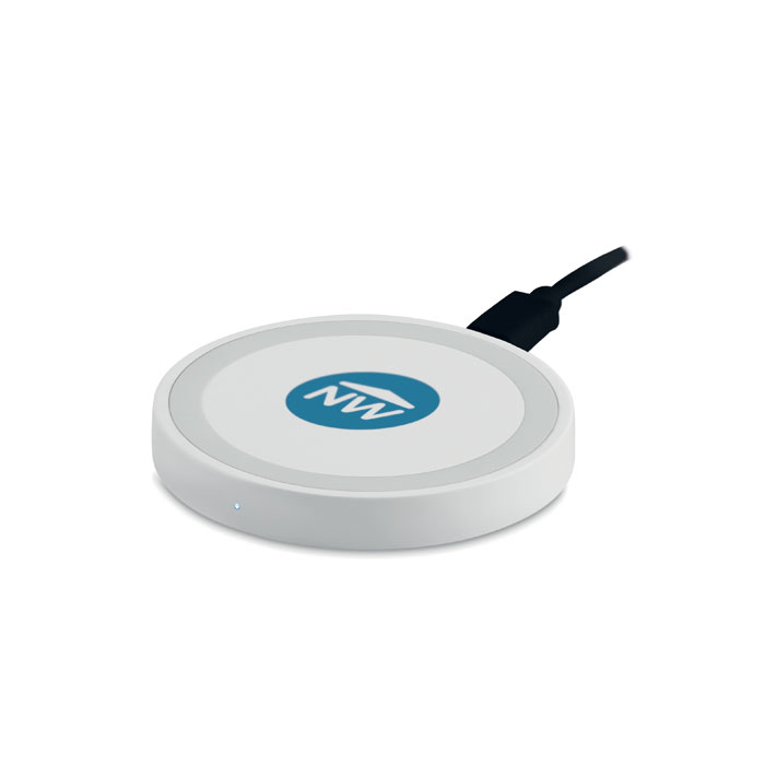 Wireless Charger Pad in white with 1 colour print logo