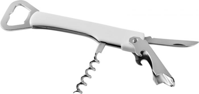 Milo Waitress Knife in white and silver showing all tools