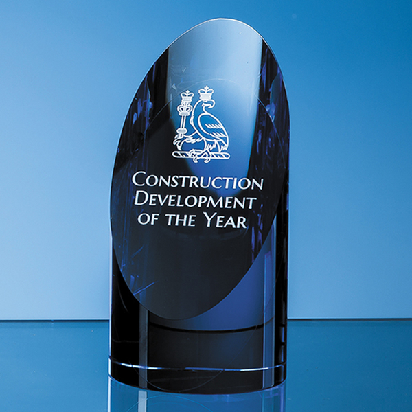Clear & Sapphire Blue Optical Crystal Cylinder Award