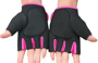 Gym Gloves in black with pink trim showing padding for palms hands