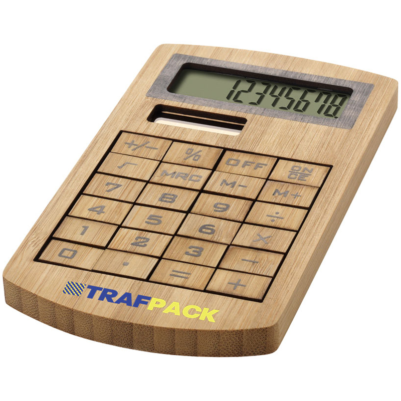 Bamboo Calculator with solar panel and 2 colour print logo