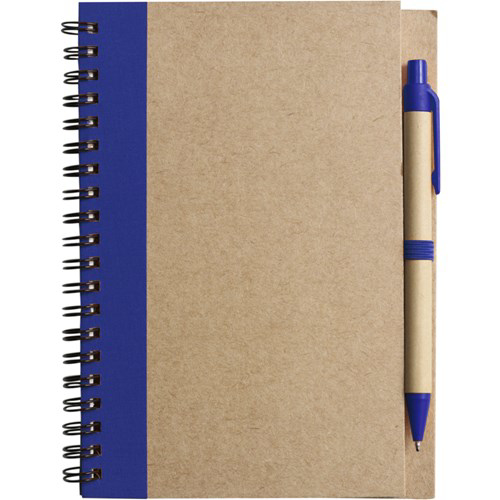 Recycled Notepad and Pen with navy trim and colour match pen