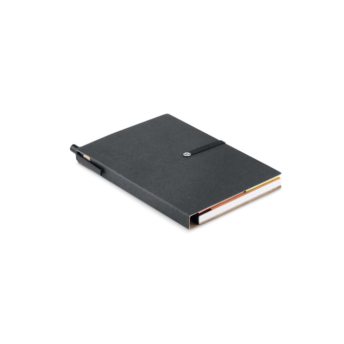 Recycled Notebook Set in black with black elastic closure strap and colour match pen