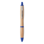 Bamboo ball pen with silver clip and navy push button, nose cone and trim