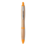 Bamboo ball pen with silver clip and orange push button, nose cone and trim