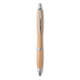 Bamboo ball pen with silver clip, push button, nose cone and trim