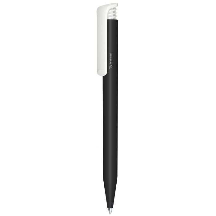 Super Hit Bioplastic Pen in black and white clip