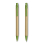 Paper Barrel Pen Set with 1 pen and 1 mechanical pencil in brown with green clip and tip