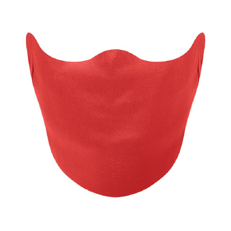 Coverface face mask in red shown over face