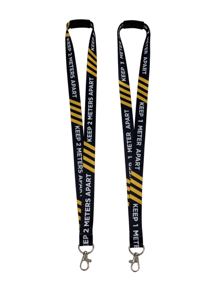 Socially Distanced Lanyards in black with 2 colour print