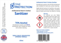 Hand Sanitiser spray showing label