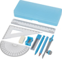 Julia Geometry Set in blue  with case and contents laid out