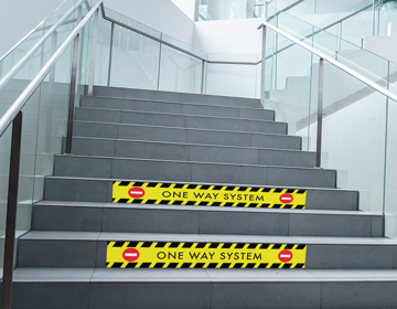 Social Distancing Stair Graphics on staircase