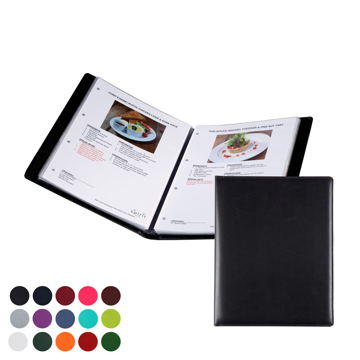A4 Wine List or Menu Holder in black showing inside and also all the 15 colour options
