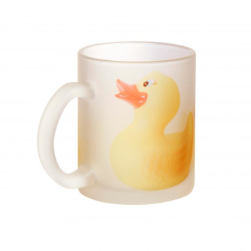 Glass Photo Mug with frosted effect with rubber duck printed on side