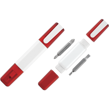 Handy Tool Set in white and red with 4 screwdriver attachments