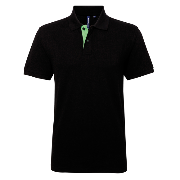Men's Contrast Polo in black with lime trim