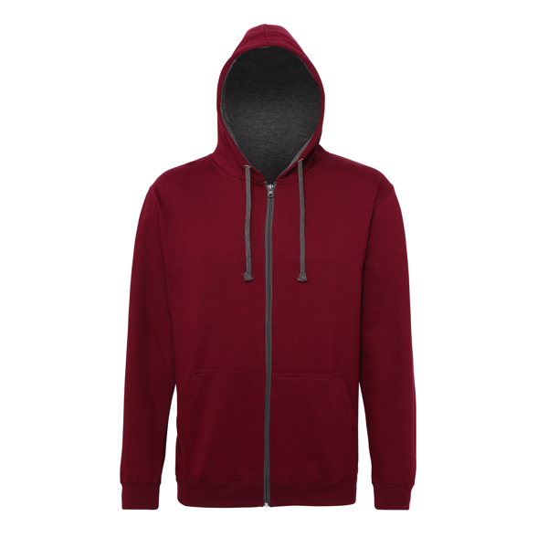 Men's Varsity Hoodie in burgundy with charcoal details and lining