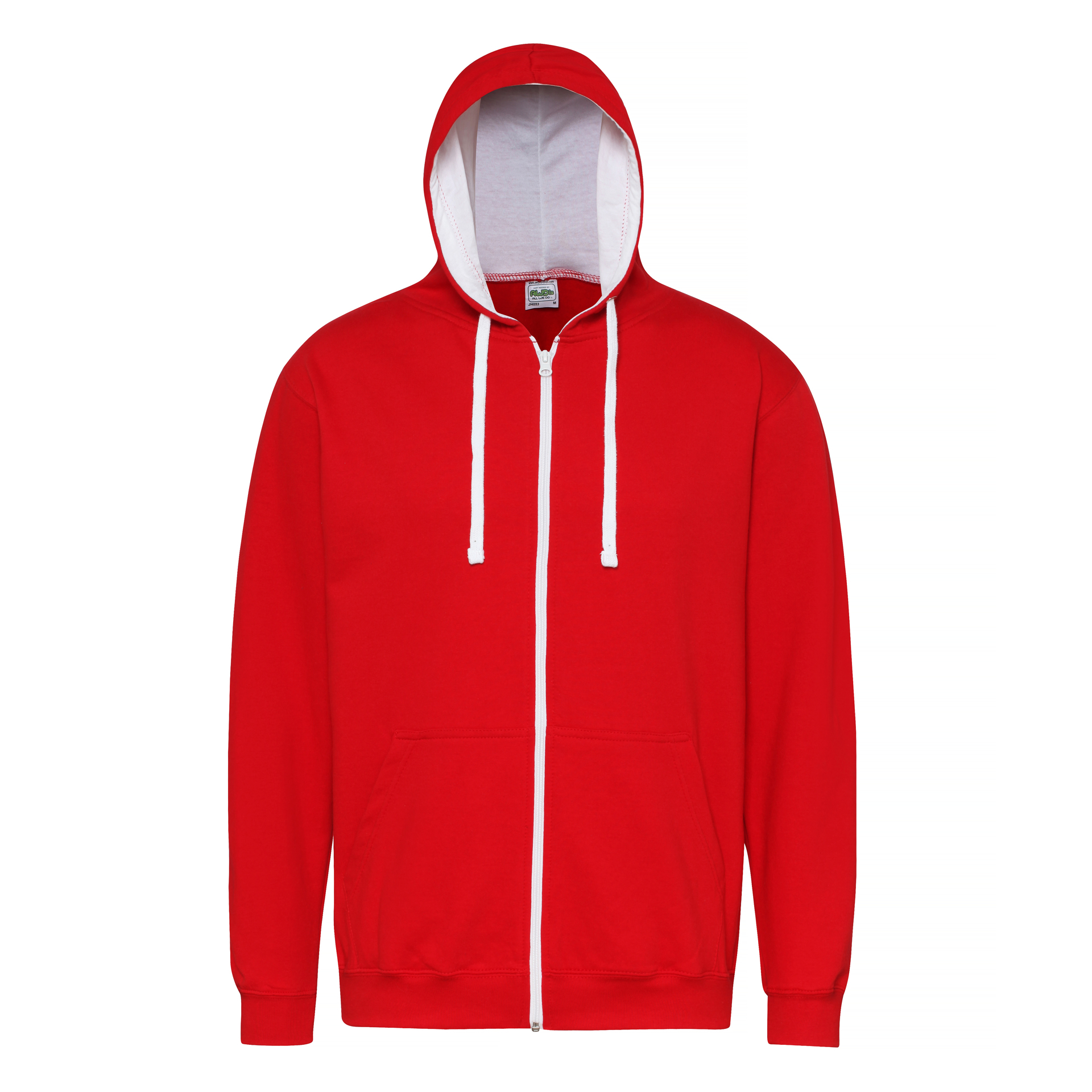 Men's Varsity Hoodie in red with white details and lining