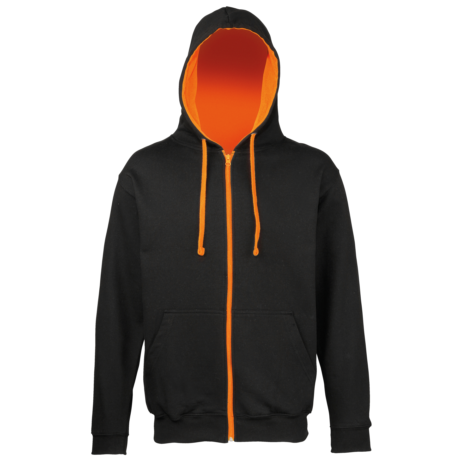 Men's Varsity Hoodie in black with orange details and lining