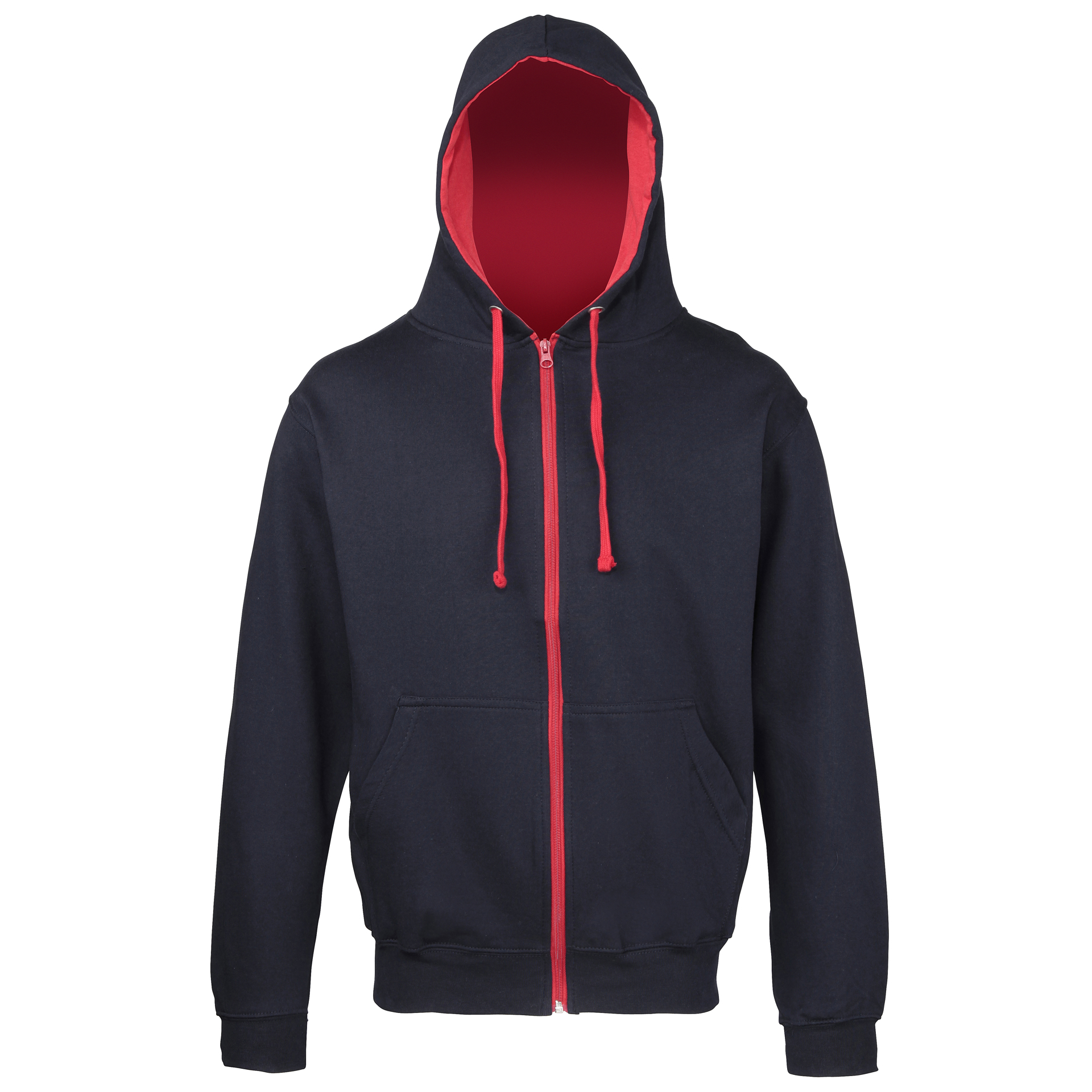 Men's Varsity Hoodie in navy with red details and lining
