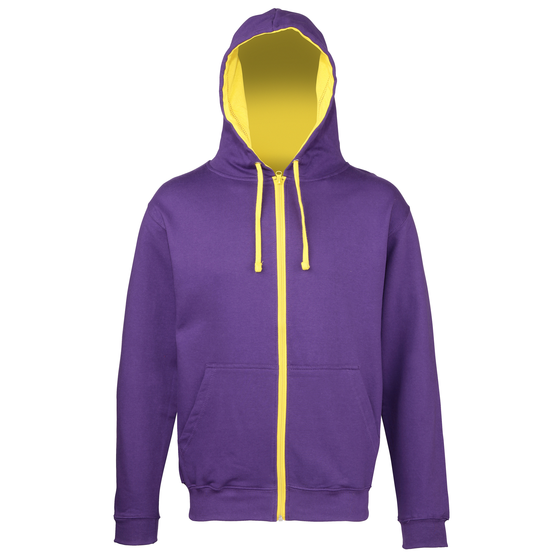 Men's Varsity Hoodie in purple with yellow details and lining