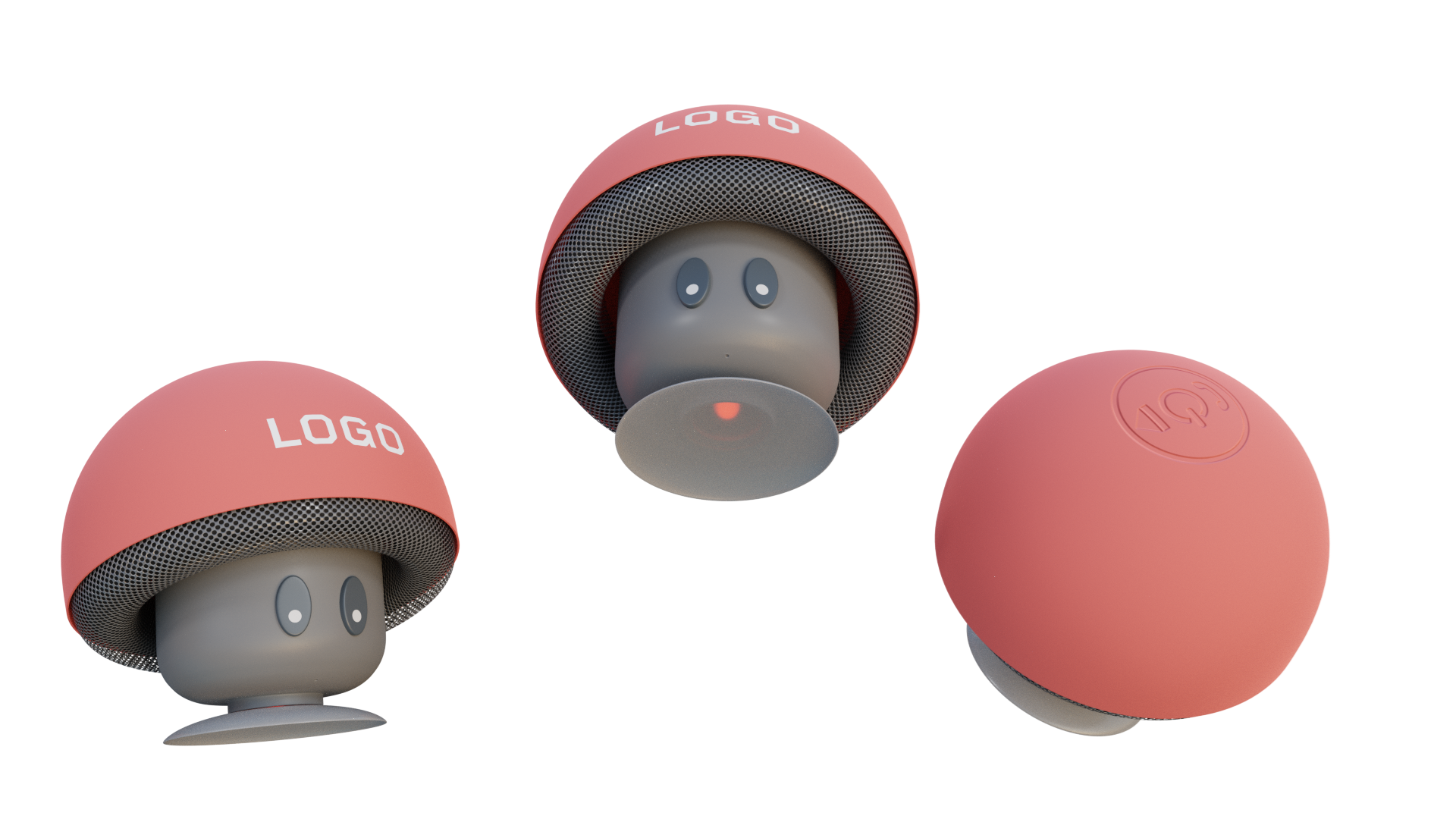 Mushroom Bluetooth Speaker Stand in red and grey showing different angles