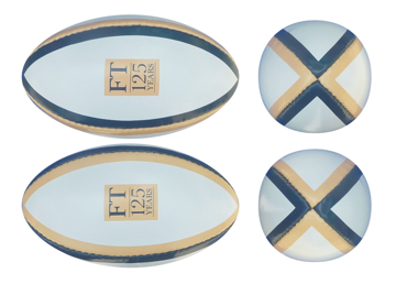 Size 0 Mini Branded Rugby Balls in white with 2 colour print