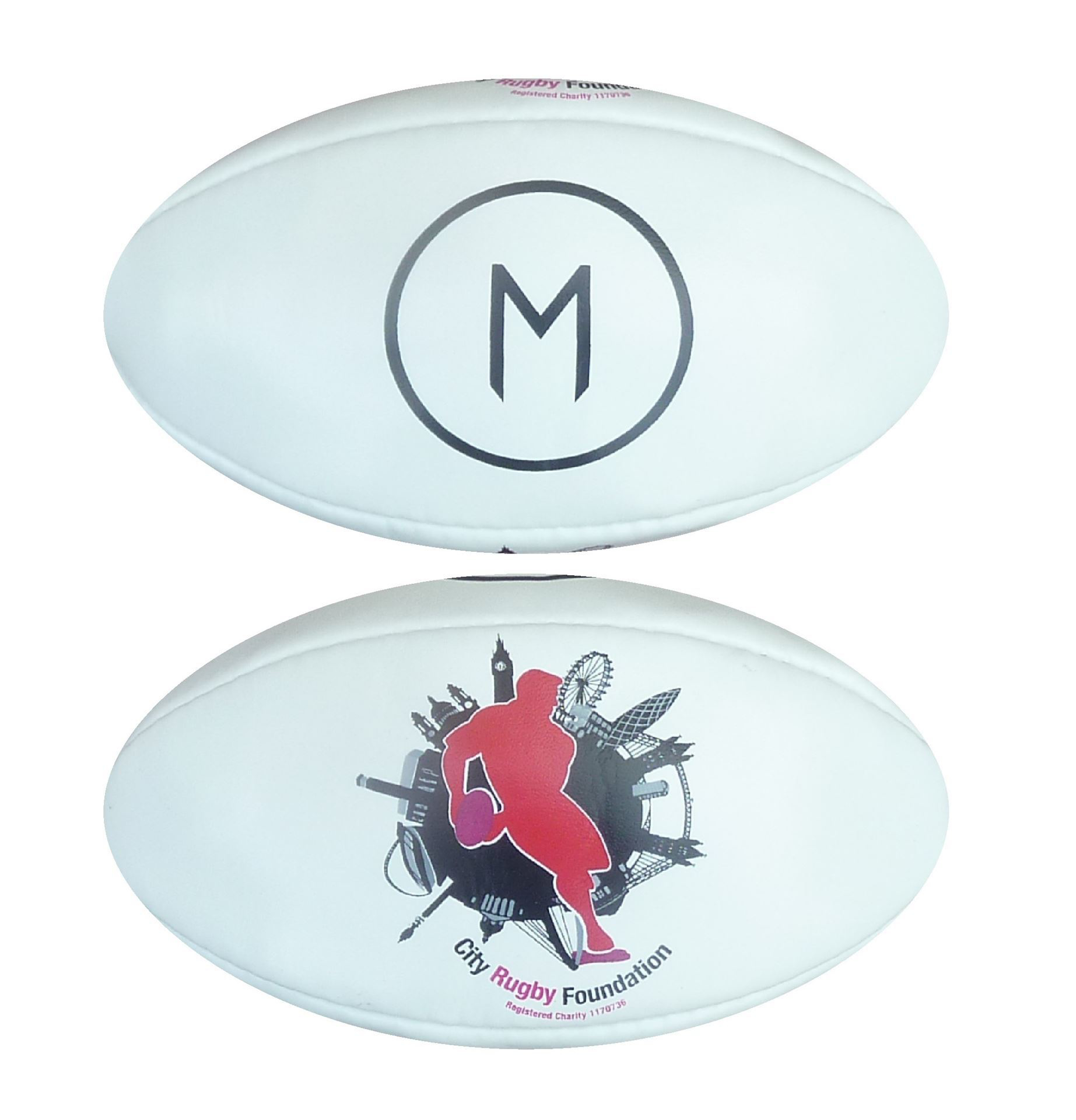 Size 0 Mini Branded Rugby Balls in white with full colour print